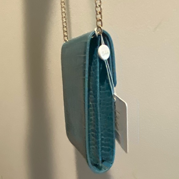 Croc Skin Blue Small Crossbody Bag Gold Chain - Picture 4 of 7